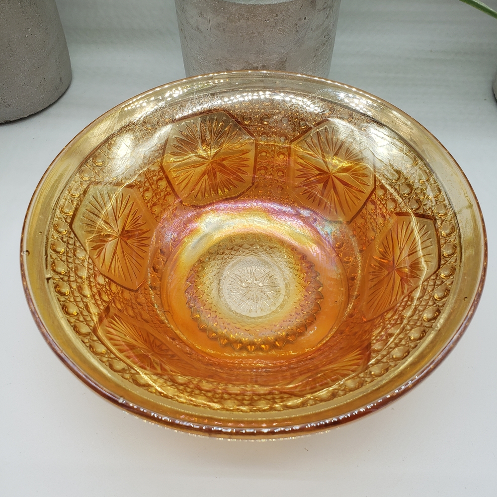 Imperial Glass Company Carnival Marigold Starburst Design Art  Glass Bowl - Picture 6 of 6